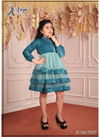 Sea Green Party Wear Cotton Velvet And Net Frock Collection 1501